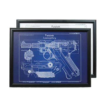 German Luger P08 Pistol Framed Blueprint