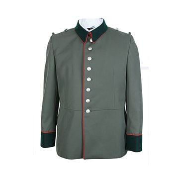 This view shows the front of the German Generals Red Piped Gabardine Wool Tunic with Medal Loops Ex Rental - 38". Thumbnail.