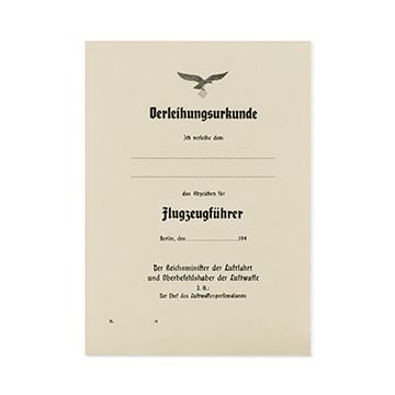 WW2 German Luftwaffe Pilot Certificate - Mid to late war