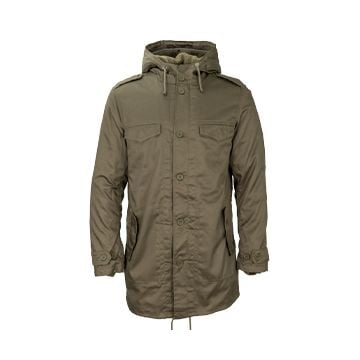 This view shows the front of the Brandit BW Parka Forest - Olive