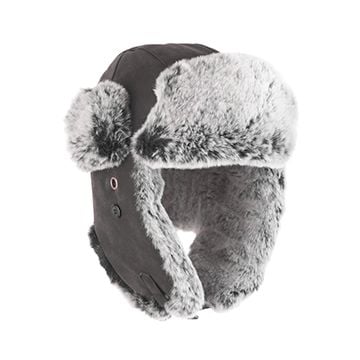 Faux Leather Ushanka Trapper Hat - Black