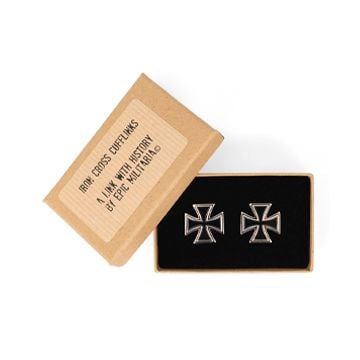 This view shows the front of the German Iron Cross Cufflinks with Box. Thumbnail