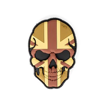 This view shows the front of the Hook & Loop Skull Patch - British Flag Camo. Thumbnail.