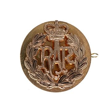 This shows the British RAF Queens Crown Beret Badge with Back Plate from the front. -TN