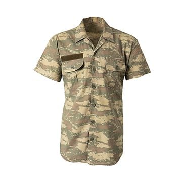 This view shows the front of the Original Tubitak Turkish Army Camo Short-Sleeve Field Shirt. Thumbnail.