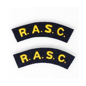 This view shows the front of the RASC Royal Army Service Corps Shoulder Titles. Thumbnail.