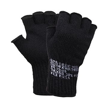 This view shows the US GI Fingerless Wool Gloves in Black from both sides. -TN