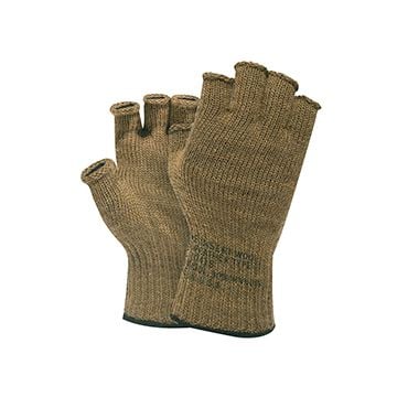 This view shows the US GI Fingerless Wool Gloves in Coyote from both sides. -TN