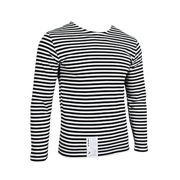 Front view of a Black striped telnyashka with long sleeves