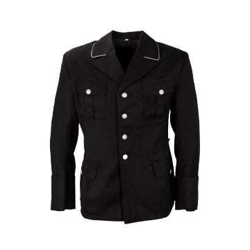 This view shows the front of the SS Officers Gabardine Wool Black Tunic. Thumbnail.