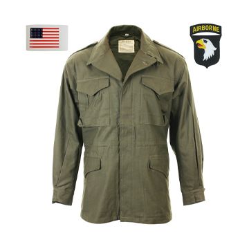 This view shows the front of the US M43 101st US Airborne Tunic with Armband - 40 inch. Thumbnail.