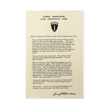This view shows the front of the US WW2 President Eisenhower D-Day letter. thumbnail.