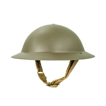 This view shows the front of the WW2 British Brodie Helmet - Late War Green. Thumbnail