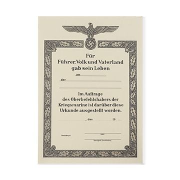 WW2 German Kriegsmarine Death Certificate