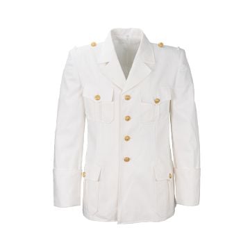 This view shows the front of the WW2 German Kriegsmarine Officer White Tunic. Thumbnail.