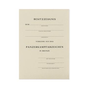 This view shows the front of the bronze WW2 German Panzer Assault Certificate.