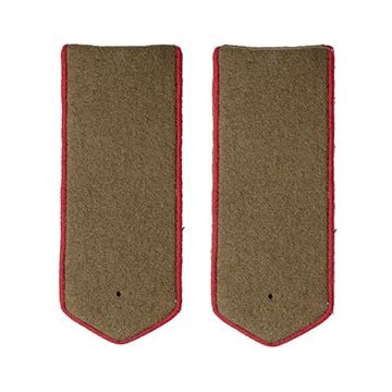 This view shows the WW2 Russian EM Red Piped Shoulder Boards Artillery - Imperfect from the front. -TN