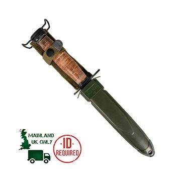 This view shows the front of the WW2 US M4 Bayonet & M8A1 Scabbard - Imperfect. Thumbnail.