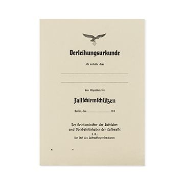 WW2 German Fallschirmjager Qualification Certificate