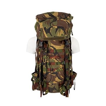 This view shows the front of the Original Dutch Army 60L Rucksack without Pouches - Woodland Camo. tHUMBNAIL.
