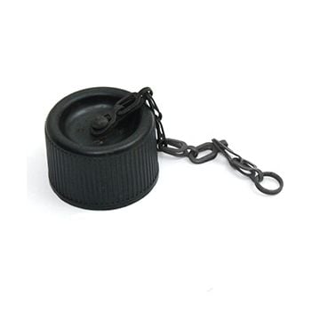 Top view of black original US Water Bottle Cap with metal chain on the top