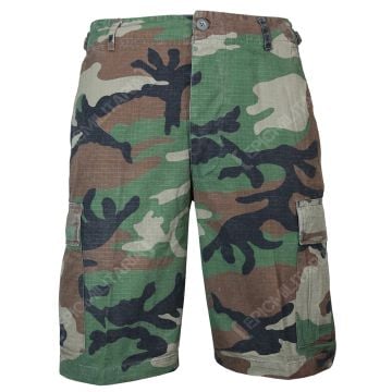 Front view of a pair of Woodland Camo BDU Rip Stop Cargo Shorts
