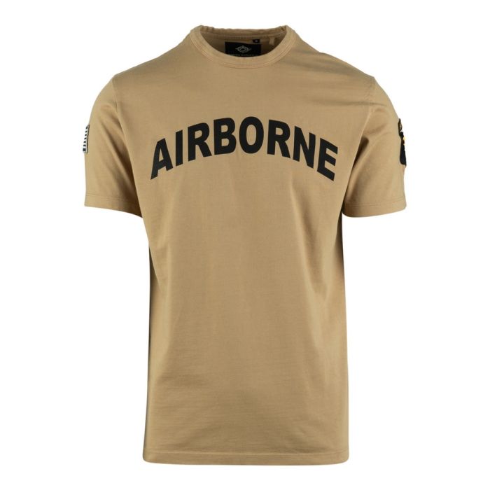 This view shows the front of the US 101st Airborne T-Shirt - Sand.