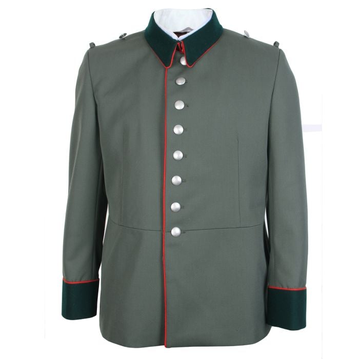 This view shows the front of the German Generals Red Piped Gabardine Wool Tunic with Medal Loops Ex Rental - 38".