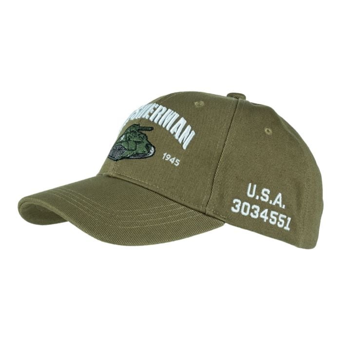 This view shows the front of the US Sherman Tank Baseball Cap