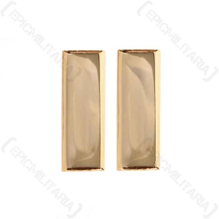 Front of pair of metal, gold, rectangular Officer Rank - Second Lieutenant badges