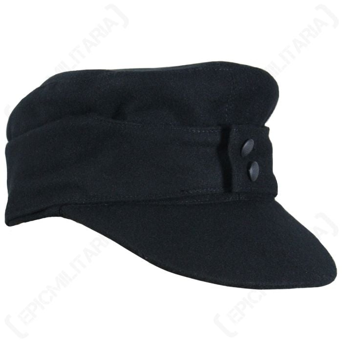 This view shows the front/side of the WW2 German Panzer M43 Field Cap 