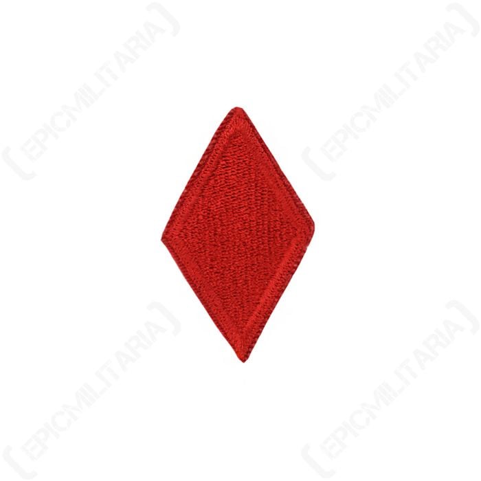 Front view of red, diamond shaped embroidered patch