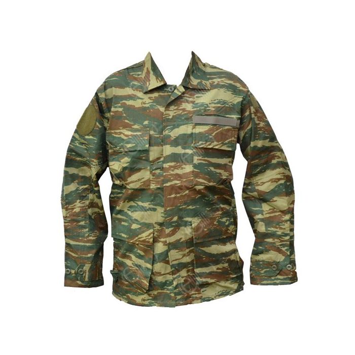 Front view of long-sleeved Greek Camo BDU Shirt