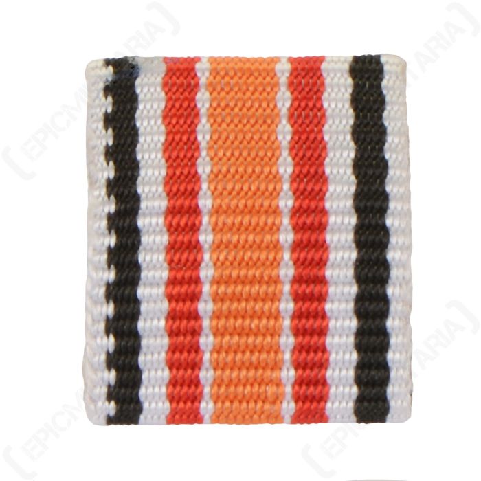 Front of China Campaign Medal Ribbon, white with black, red and orange horizontal stripes
