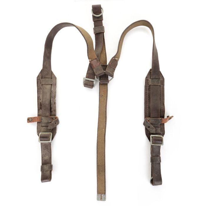 Front view of Original brown russian Web Field Suspenders