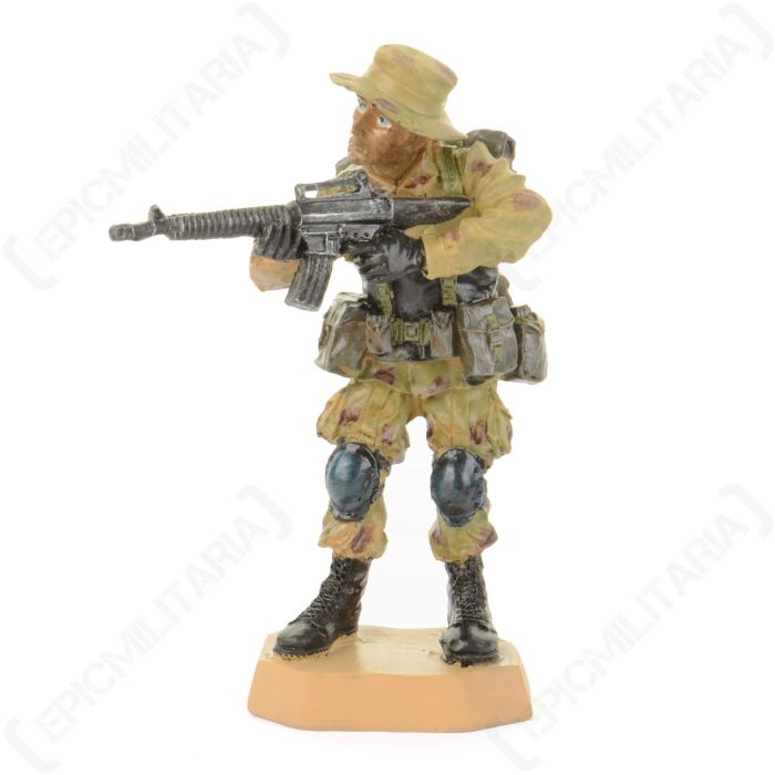 Side view of a figurine of an Australian soldier with rifle