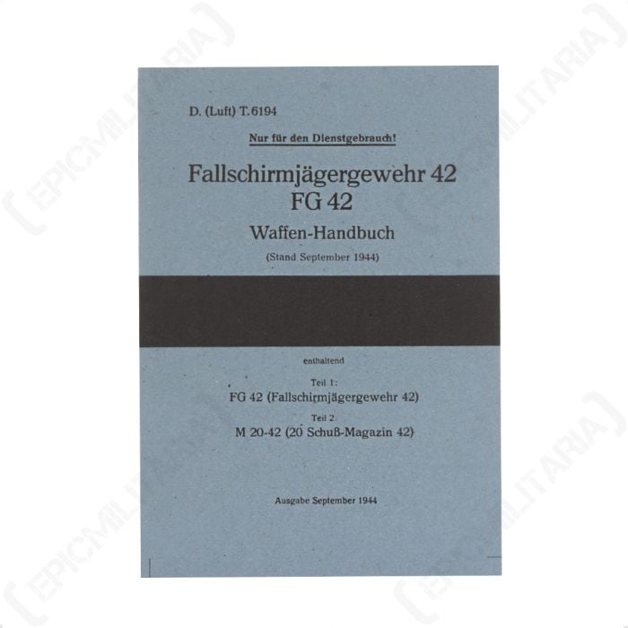 Front view of blue booklet with German text in black