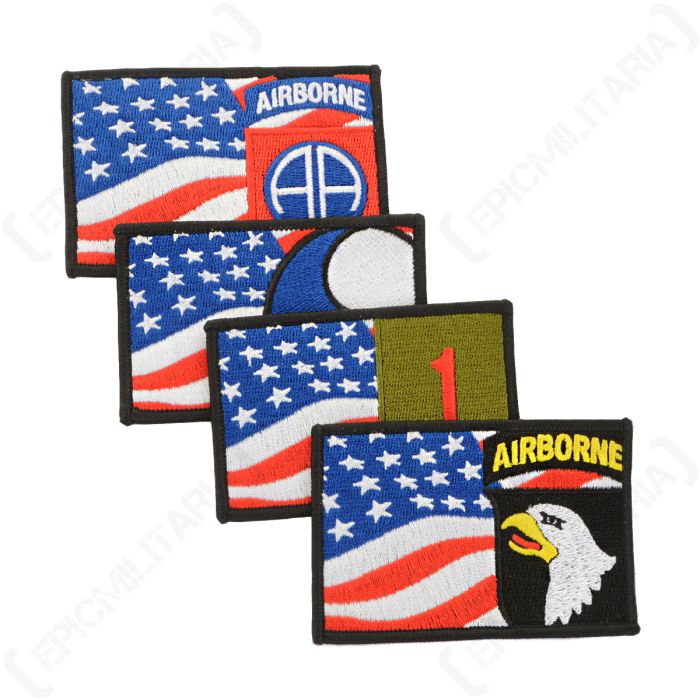 Selection of rectangular embroidered US military themed patches