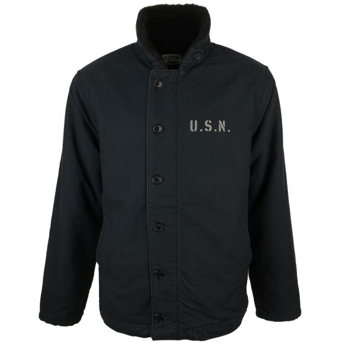A front view of a Mil-Tec WW2 Naval Deck Jacket- Navy Blue