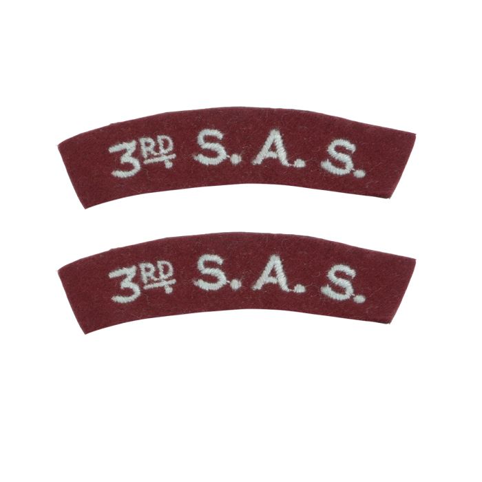 A front view of a pair of WW2 3rd SAS Shoulder Titles