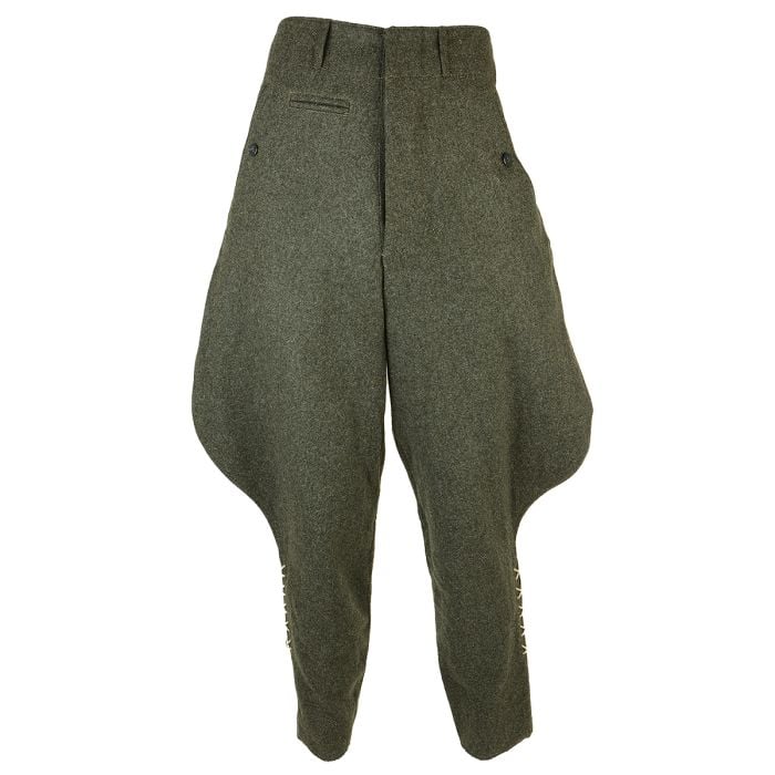 This view shows the front of the WW2 German Officer Field Grey Wool Breeches - Premium.