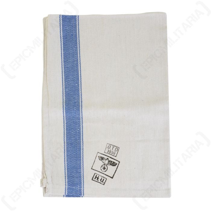 This view shows the front of the WW2 German Army Towel - Blue Stripe.