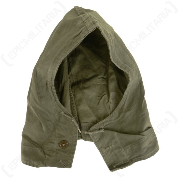 Front view of an Original US M43 Army Cotton Hood – Post War