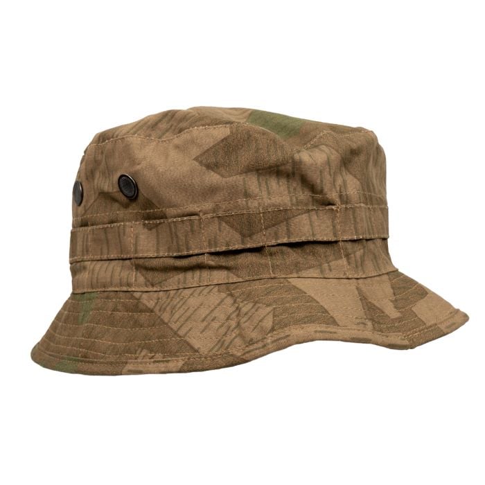 This view shows the Cotton Bucket Hat - Splinter Camo