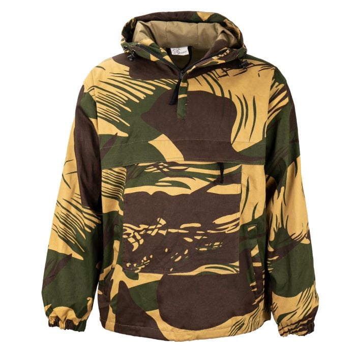 This view shows the front of the Cotton Lined Summer Anorak - Rhodesian Camo.