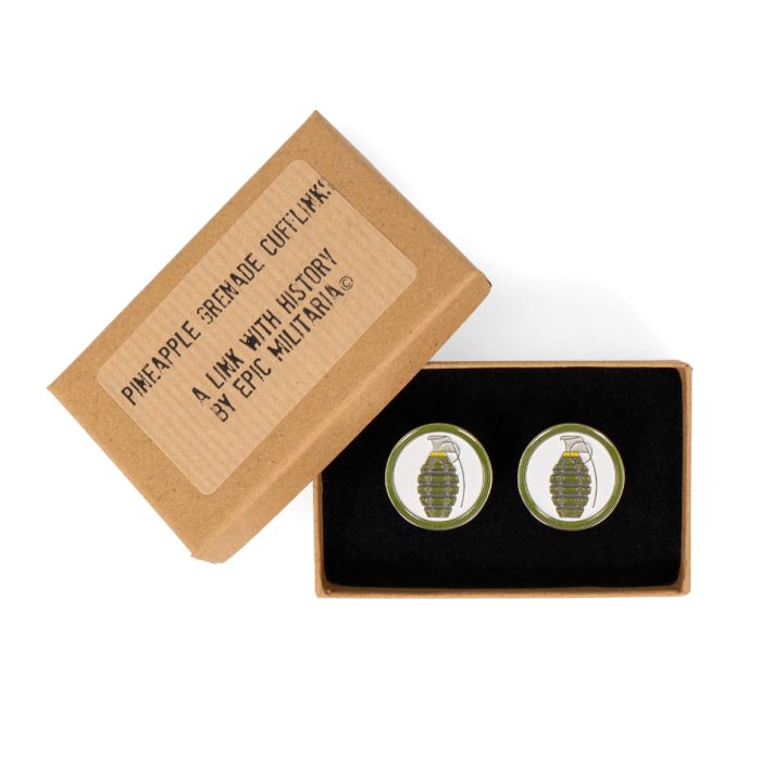 This view shows the front of the Flat Pineapple Grenade Cufflinks