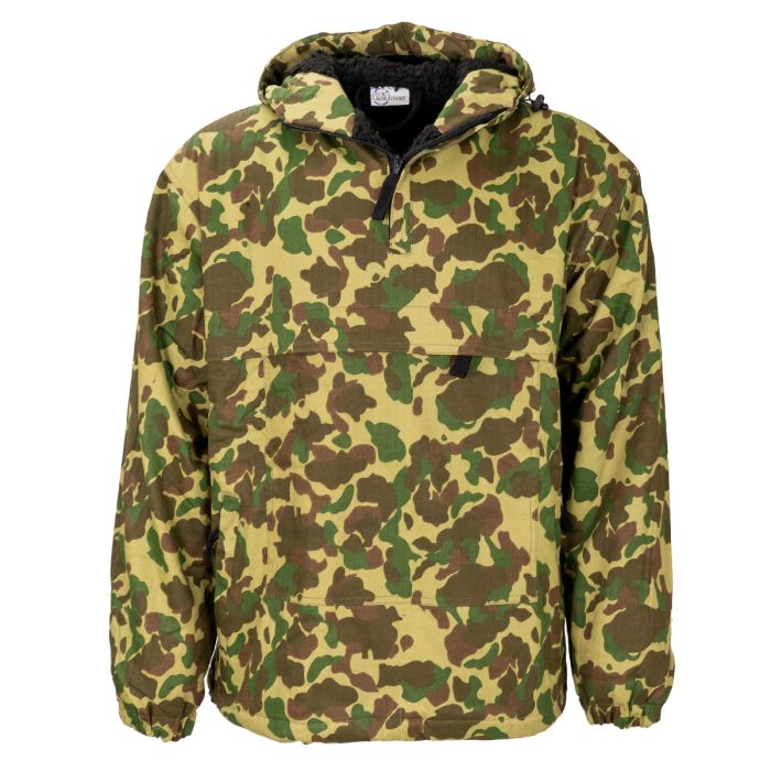 This view shows the front of the Fleece Lined Winter Anorak - US Frog Camo.