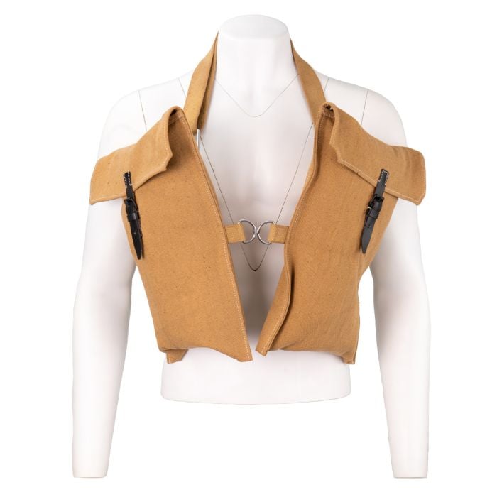 German Double Rifle Grenade Bags in tan main image being worn around shoulders