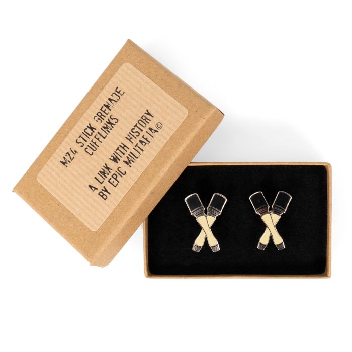 This view shows the German M24 Stick Grenade Cufflinks.