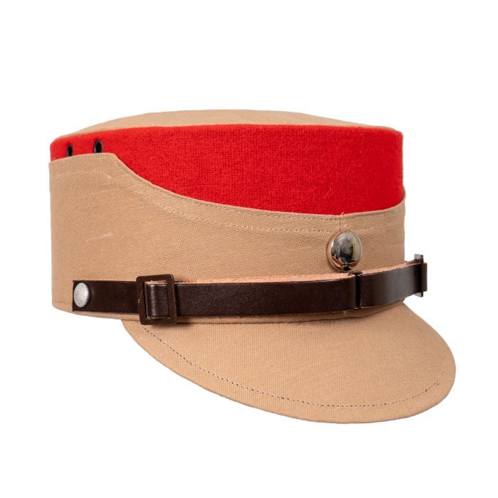 This view shows the front of the German SA Kepi - Red - Without Insignia - Imperfect